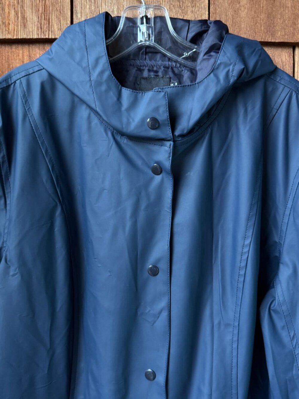 ASOS Curve Navy Coated Snap Front Hooded Raincoat in Women's 16 - Picture 4 of 13